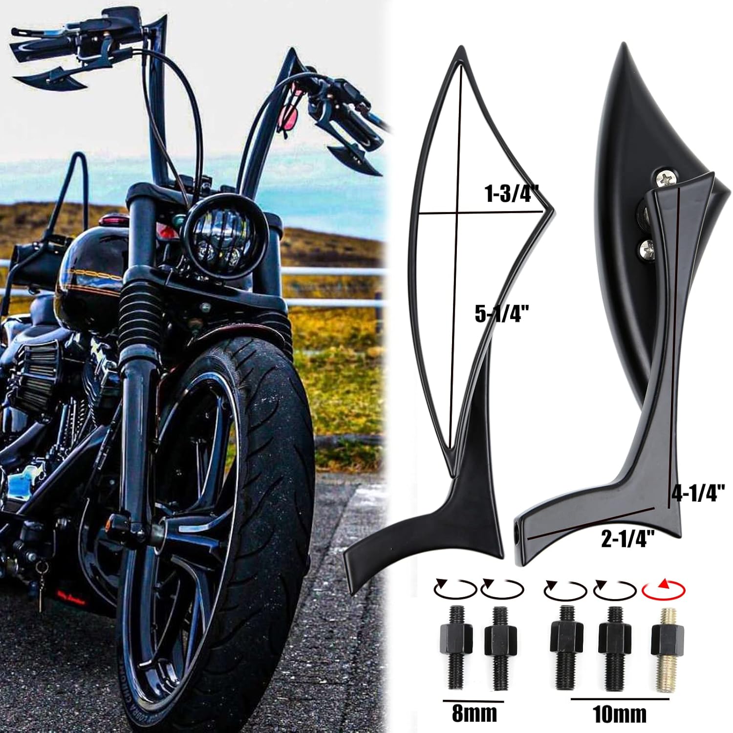 Espejos retrovisores laterales de motocicleta de 0.315 in y 0.394 in compatibles con Harley Sportster Custom Iron 883 Road King Street Softail