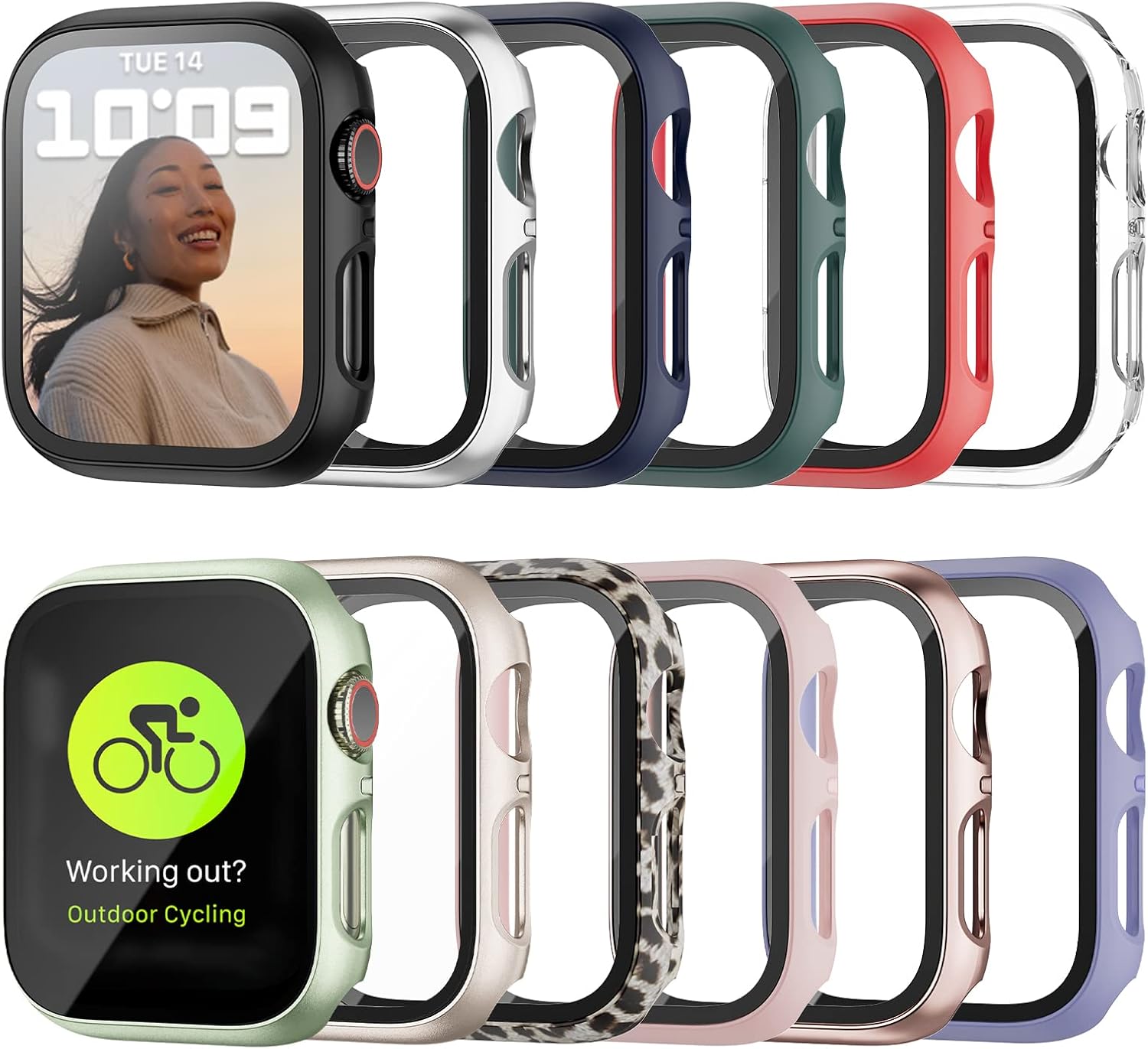 Haojavo Paquete de 12 fundas rígidas de policarbonato para Apple Watch de 1.496 pulgadas Series 3 2 con protector de pantalla de vidrio templado,