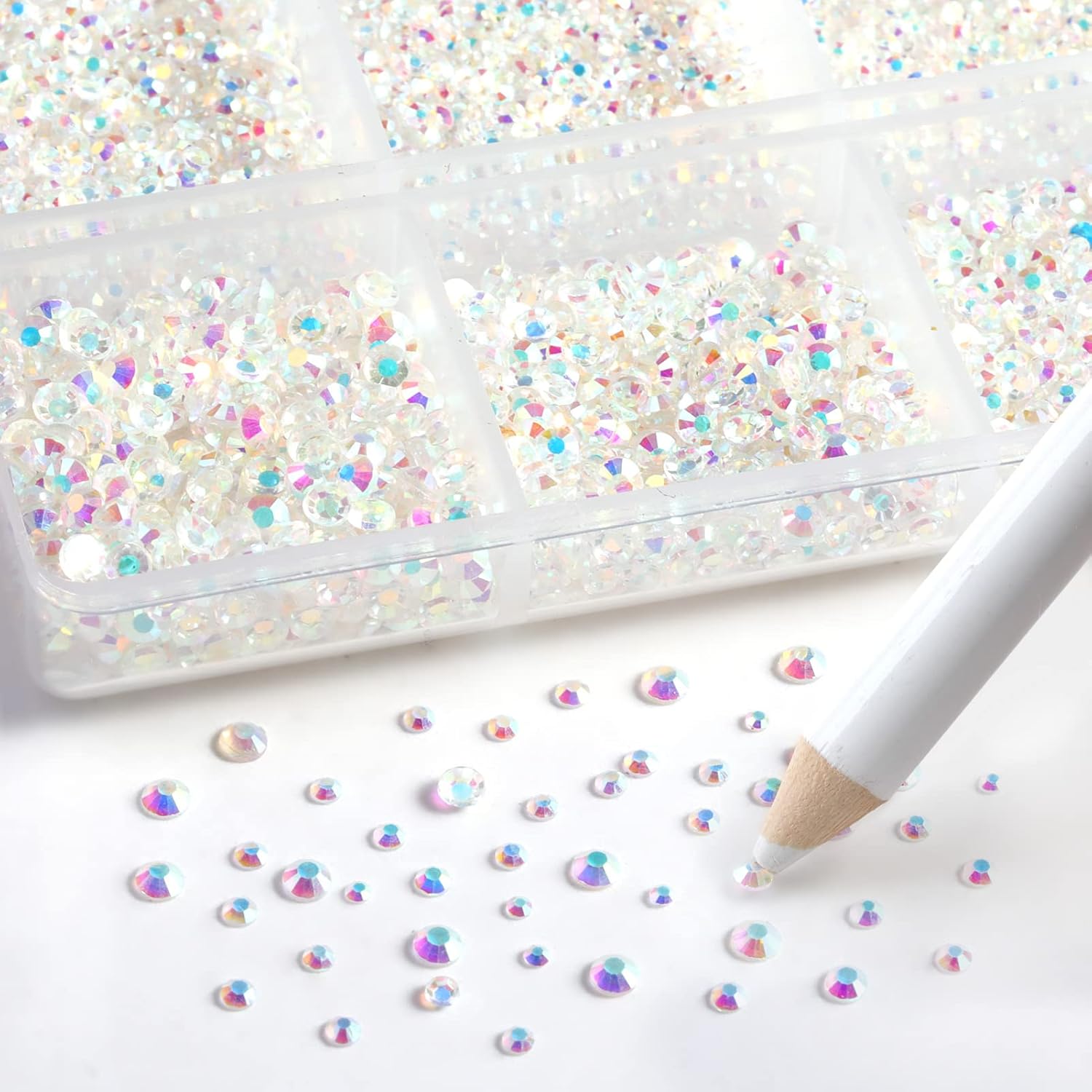 Beadsland 7200 diamantes de imitación con parte trasera plana, diamantes de imitación transparentes para uñas y manualidades, mezcla de 6 tamaños