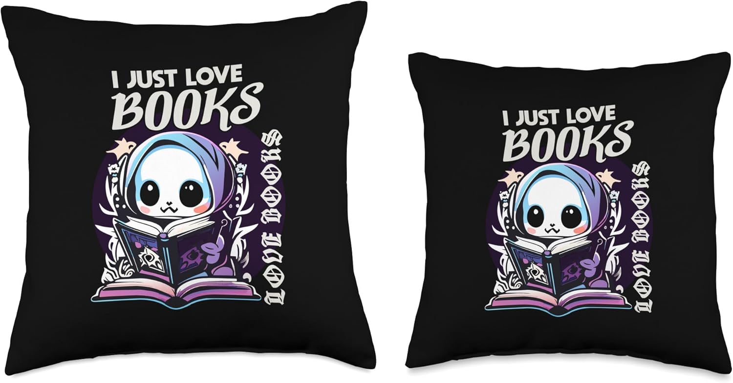 I love reading books helloween outfit women Halloween Costume-Cute Ghost Kawaii-I Love Reading Books Throw Pillow, 16×16, Multicolor
