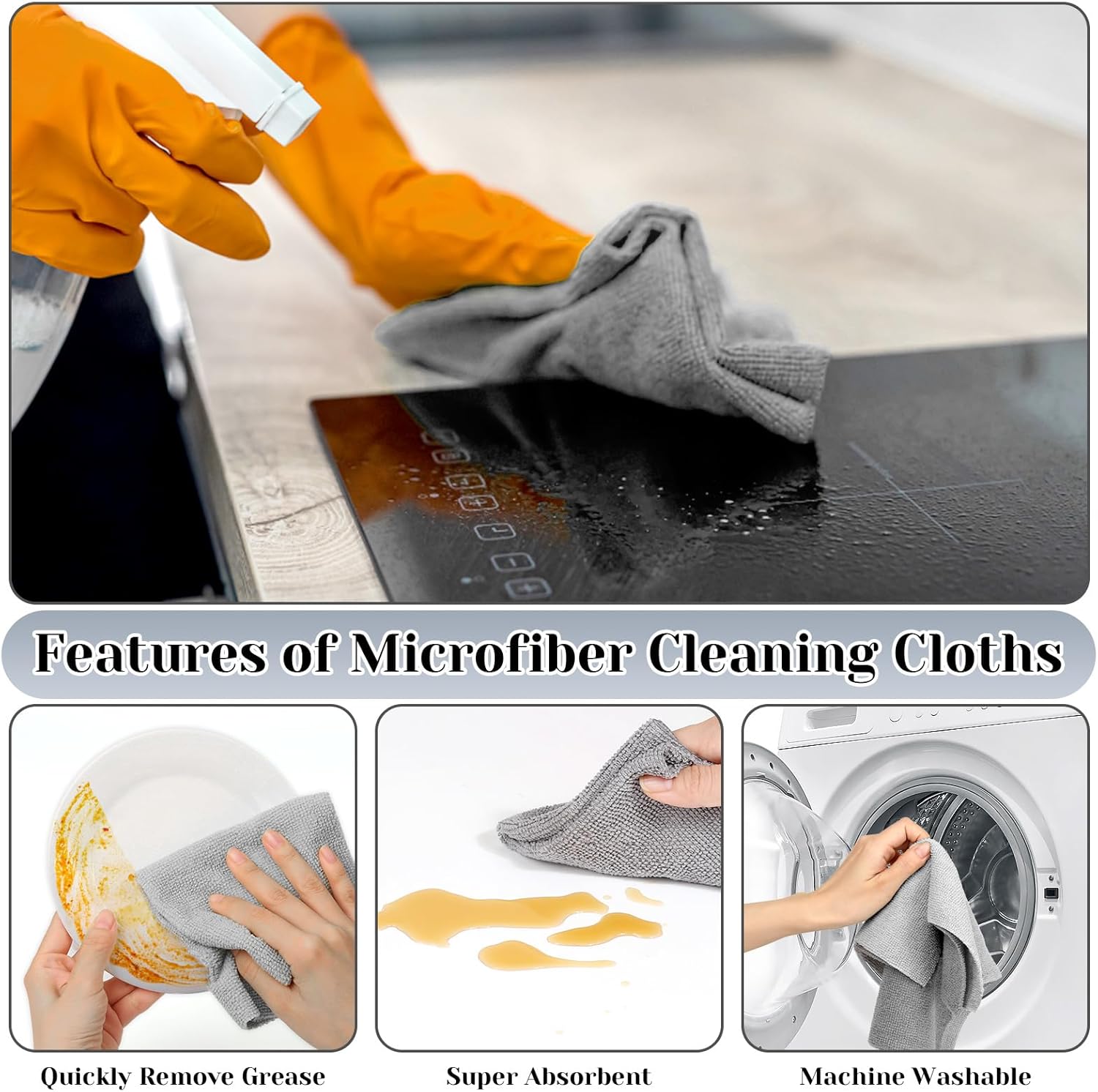 Paquete de 45 paños de limpieza de microfibra, 10 x 10 pulgadas, toallas reutilizables, lavables, toallas de microfibra súper absorbentes para secar
