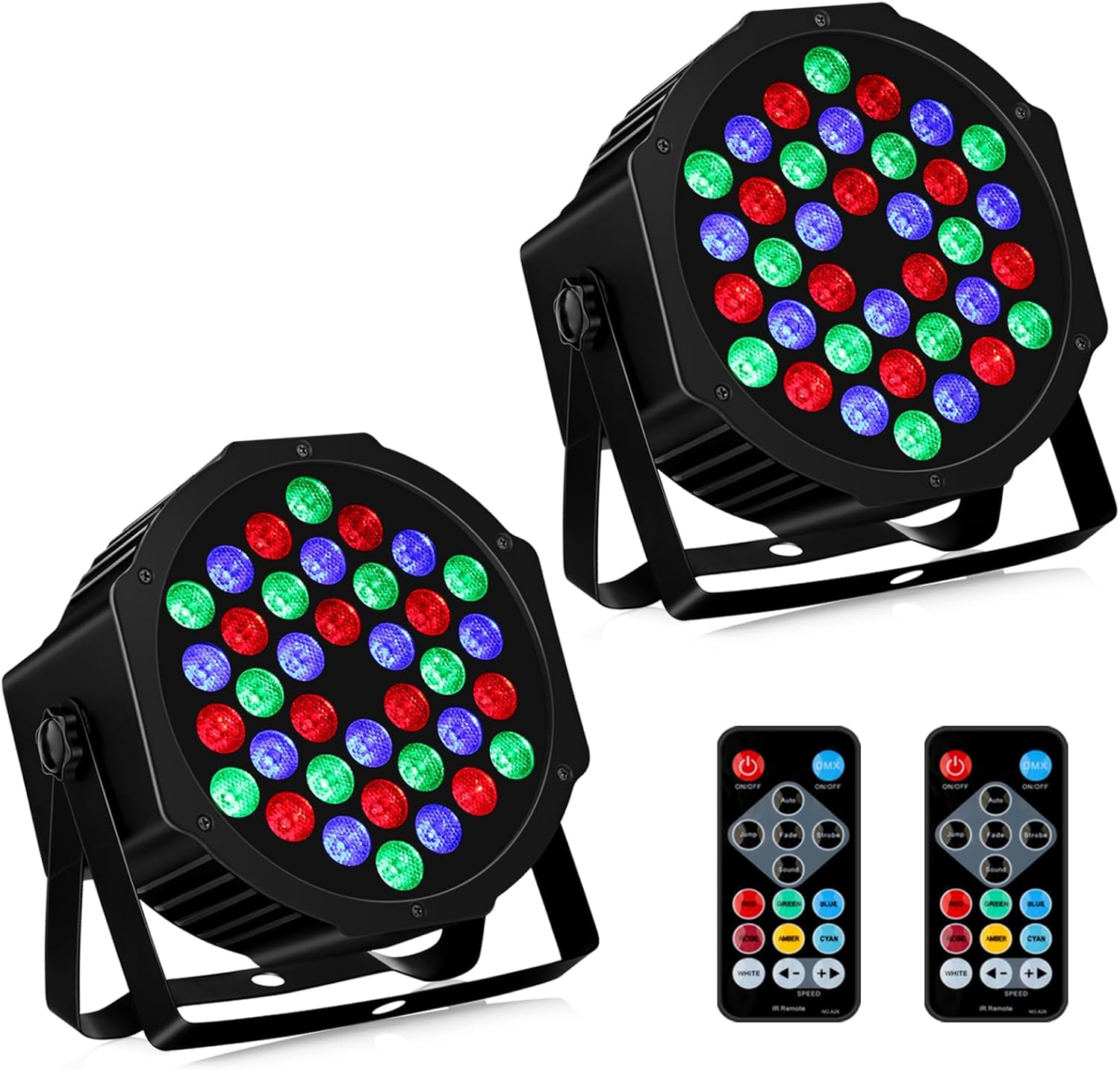 Luces Par de 36 LED alimentadas por batería, RGB de 36 W, paquete de 2 luces activadas por sonido, reproducción automática por control remoto DMX