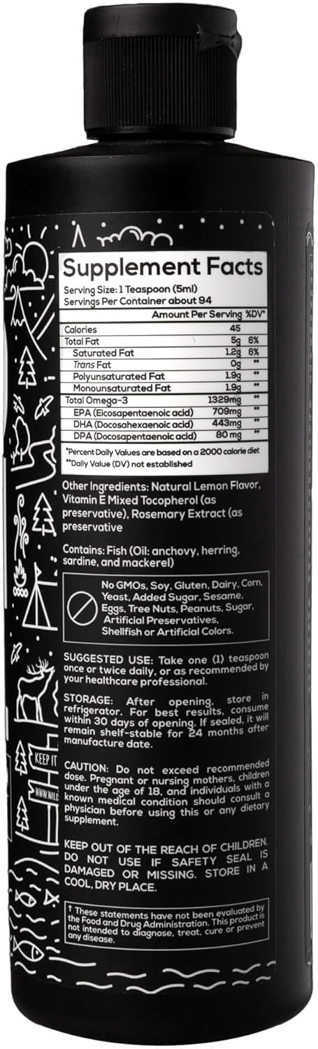 Wild Foods Suplemento líquido de aceite de pescado Omega 3, limón, 16 onzas (paquete de 2)  Atrapado salvaje, sin eructos, inodoro, sin OMG, sin