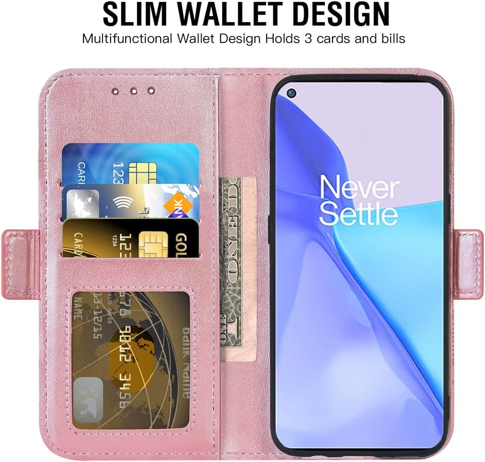 Funda compatible con OnePlus 9 OnePlus9 5G y protector de pantalla de vidrio templado, funda abatible para tarjetas de crédito, fundas para teléfono