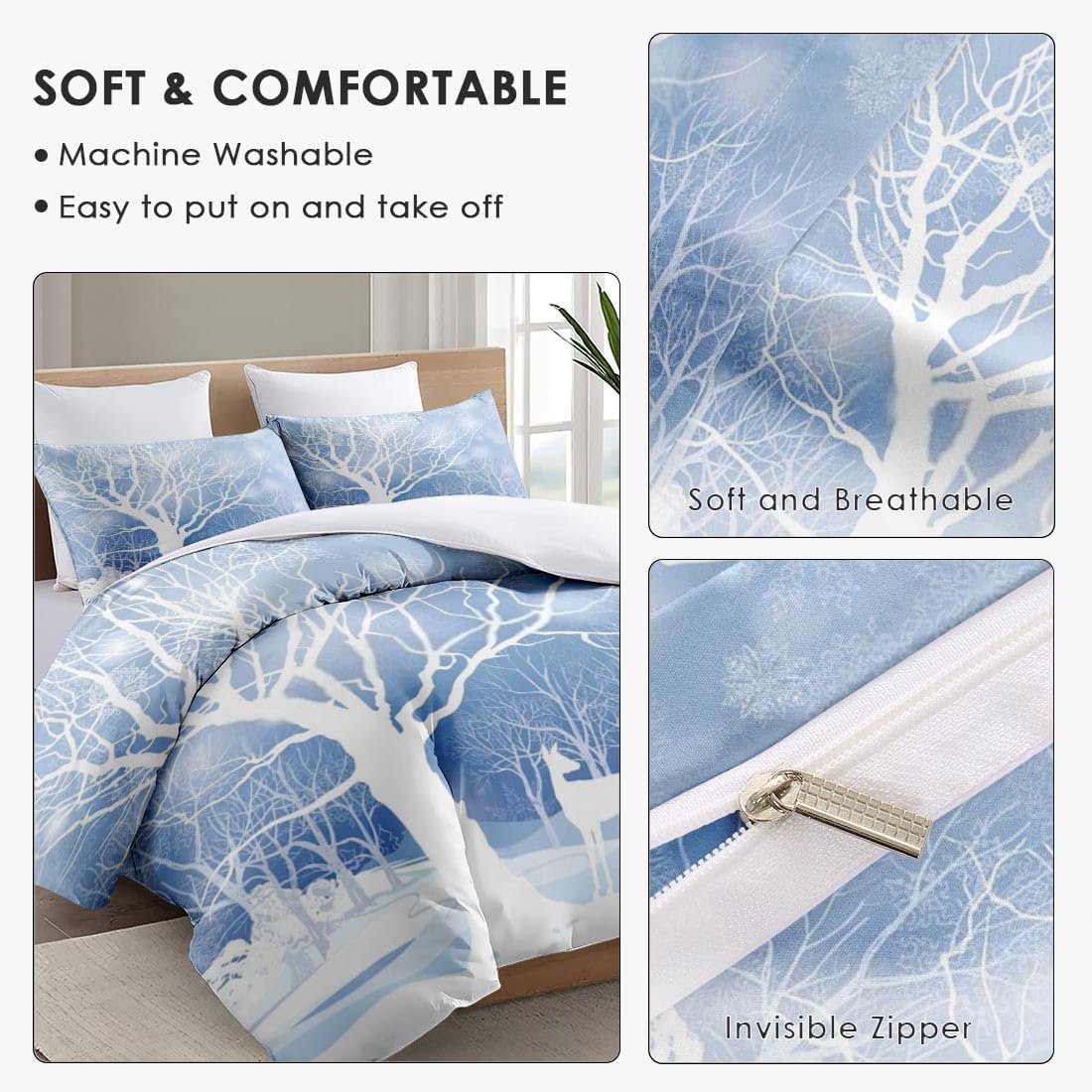 Juego de funda de edredón, juego de ropa de cama de árbol de invierno de nieve para niños y adultos, decoración de dormitorio, juego de funda de