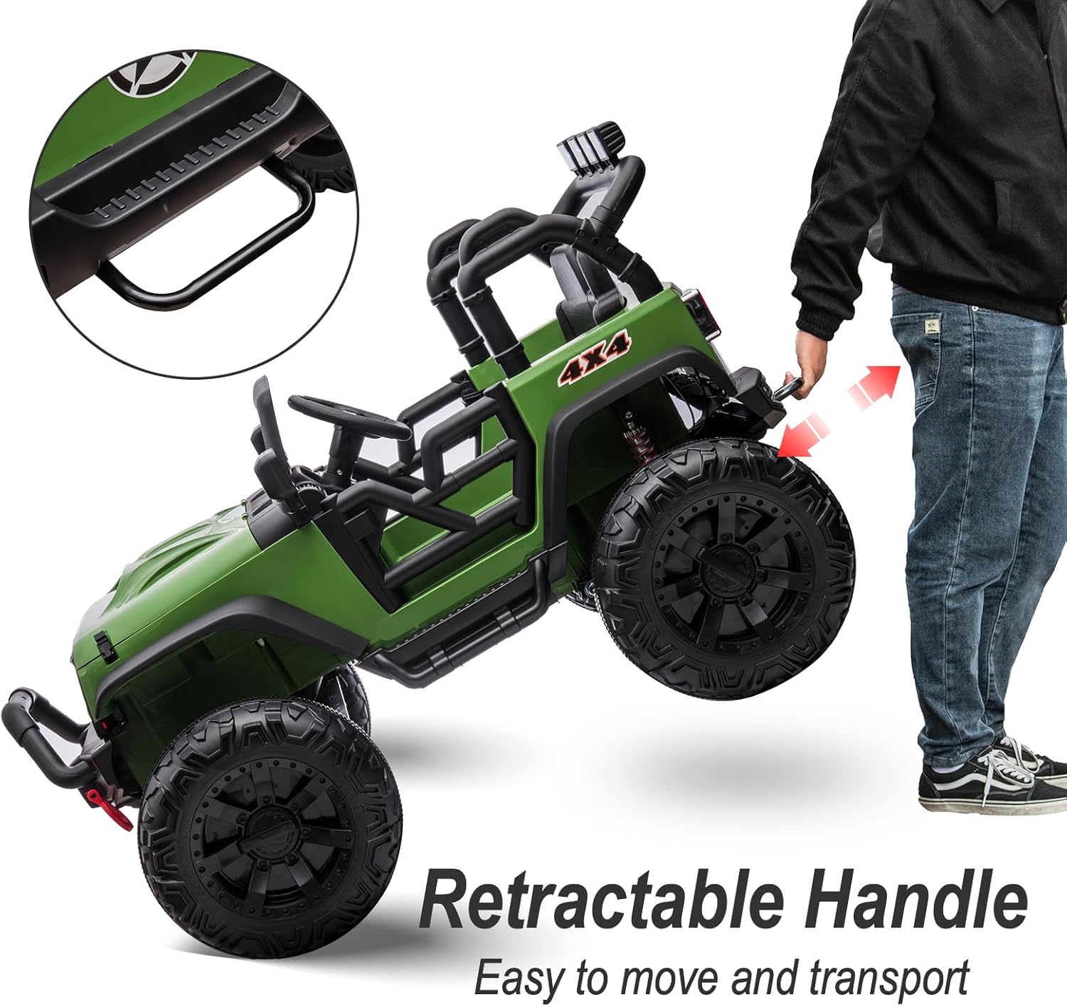 Juguete de paseo de 12 V 4WD para niños grandes, camión de 2 plazas para niños con control remoto, Bluetooth, verde militar