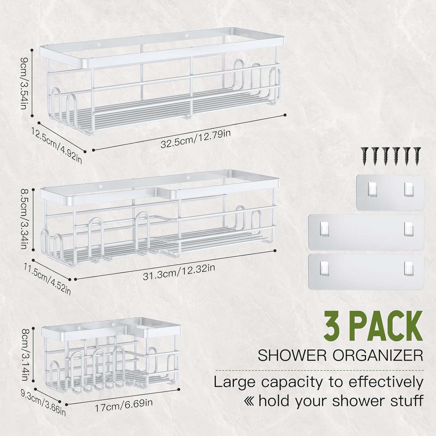 Uamector Estantes de ducha con fuerte adhesivo para ducha interior con 17 ganchos, organizador de pared para baño, baño, inodoro, cocina y