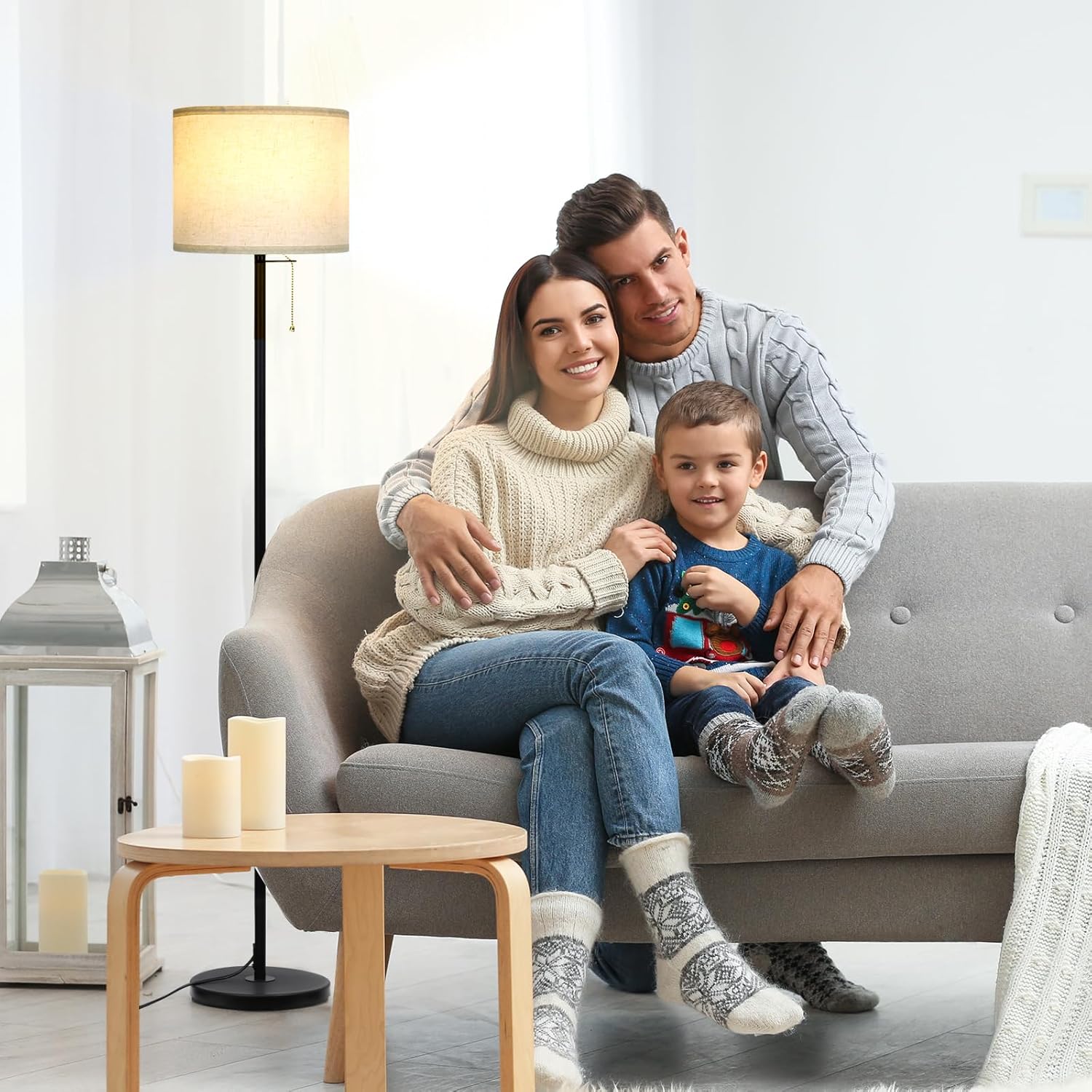 Lámpara de pie moderna para sala de estar, lámparas de pie tradicionales de granja, lámpara de poste de mediados de siglo con pantalla de lámpara de