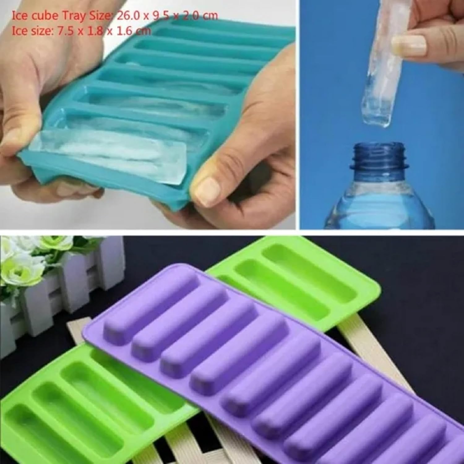 Bandeja de cubitos de hielo para congelador, botella de agua estrecha de silicona, bandeja para cubitos de hielo, bandeja flexible para palitos de