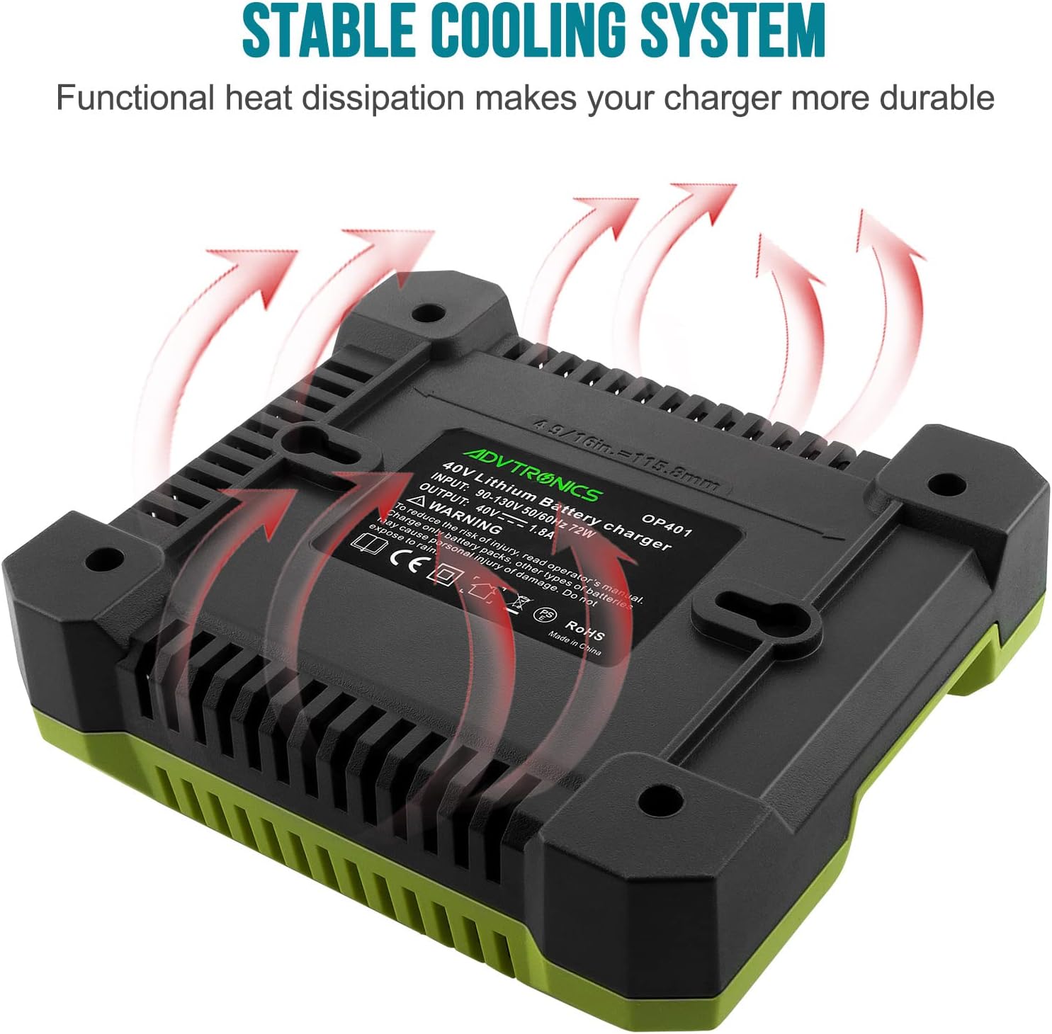 ADVTRONICS Cargador OP401 de iones de litio de 40 voltios compatible con batería Ryobi de 40 V OP4026 OP40201 OP40401 OP4050 OP4050A OP40501 OP40601