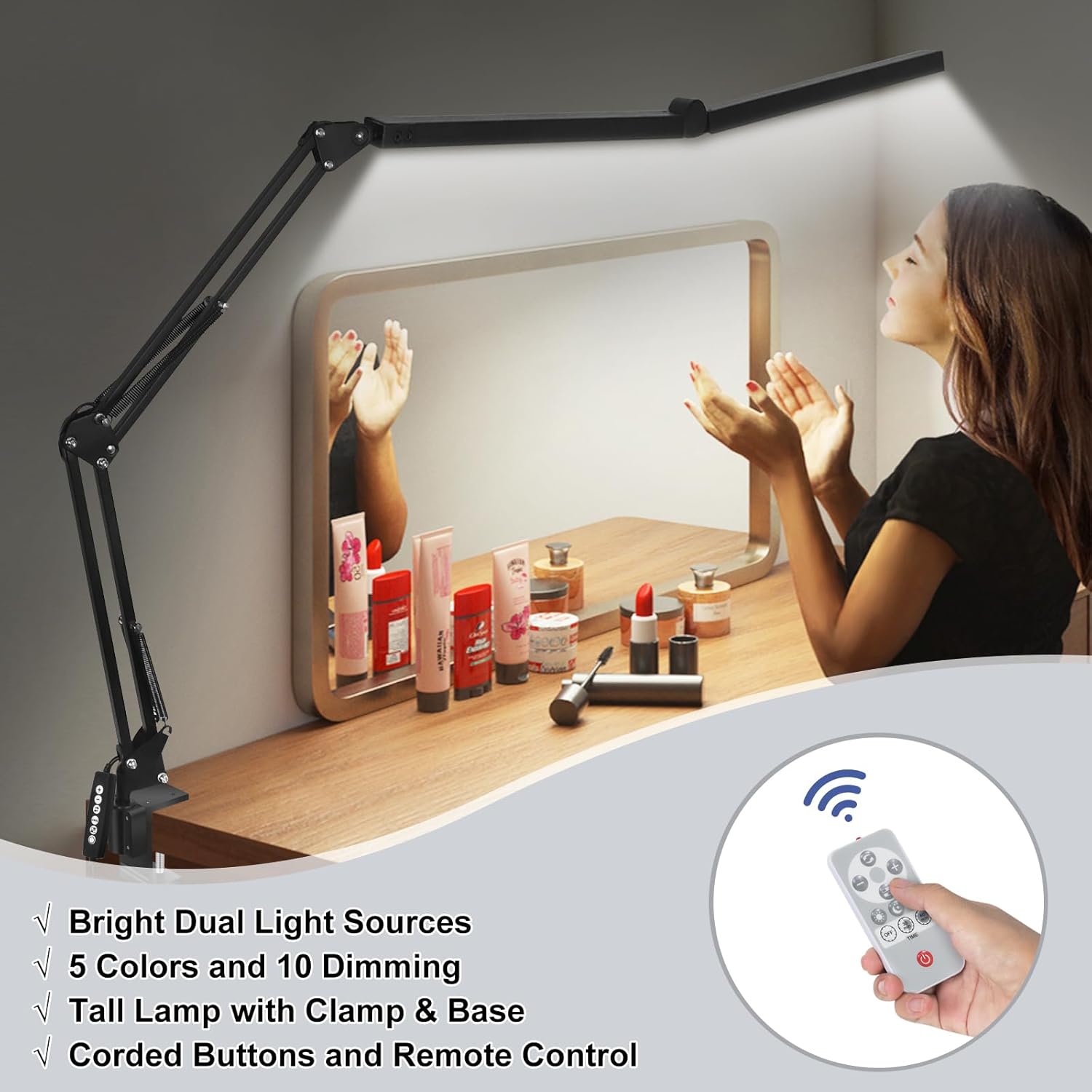 Lámparas de escritorio 2 en 1 para oficina en casa, lámpara de escritorio LED grande de 24 W con control remoto, lámpara de escritorio de