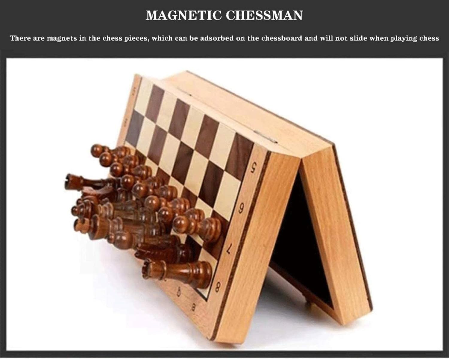 Juego de ajedrez magnético plegable de madera de viaje, juego de tablero de ajedrez con ranuras de almacenamiento, incluye 2 reinas adicionales, el