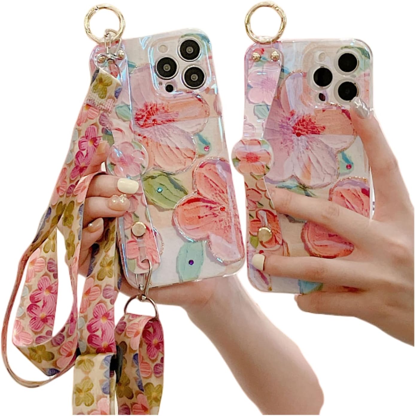 Funda de teléfono con soporte de flores de pintura al óleo suave para Samsung Galaxy A73 A53 A33 A23 A13 4G 5G, correa de muñeca, cordón, cubierta