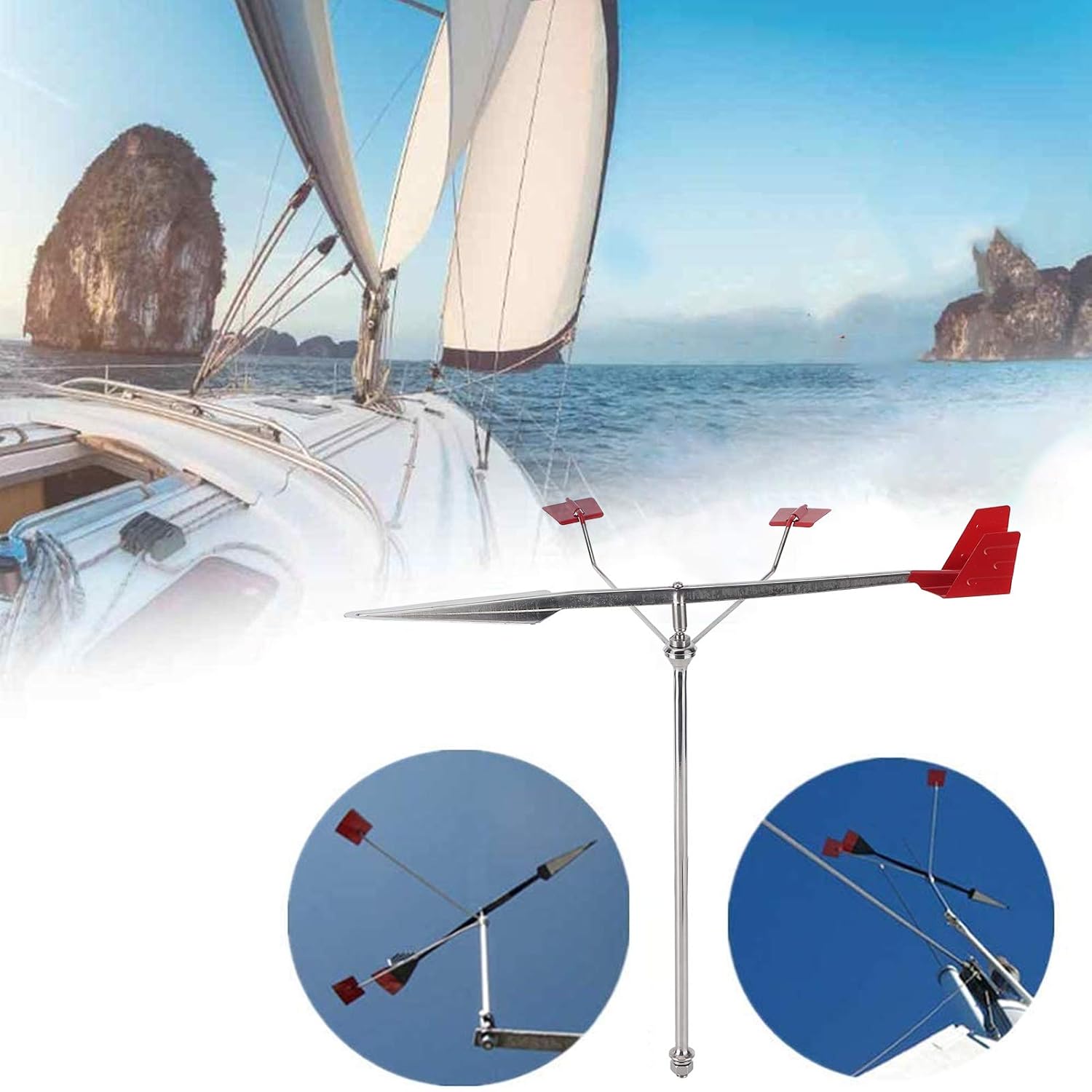 Fydun – Indicador de viento para barco, aveta de viento marina 304 de acero inoxidable indicación de dirección del viento para yate, barco de vela