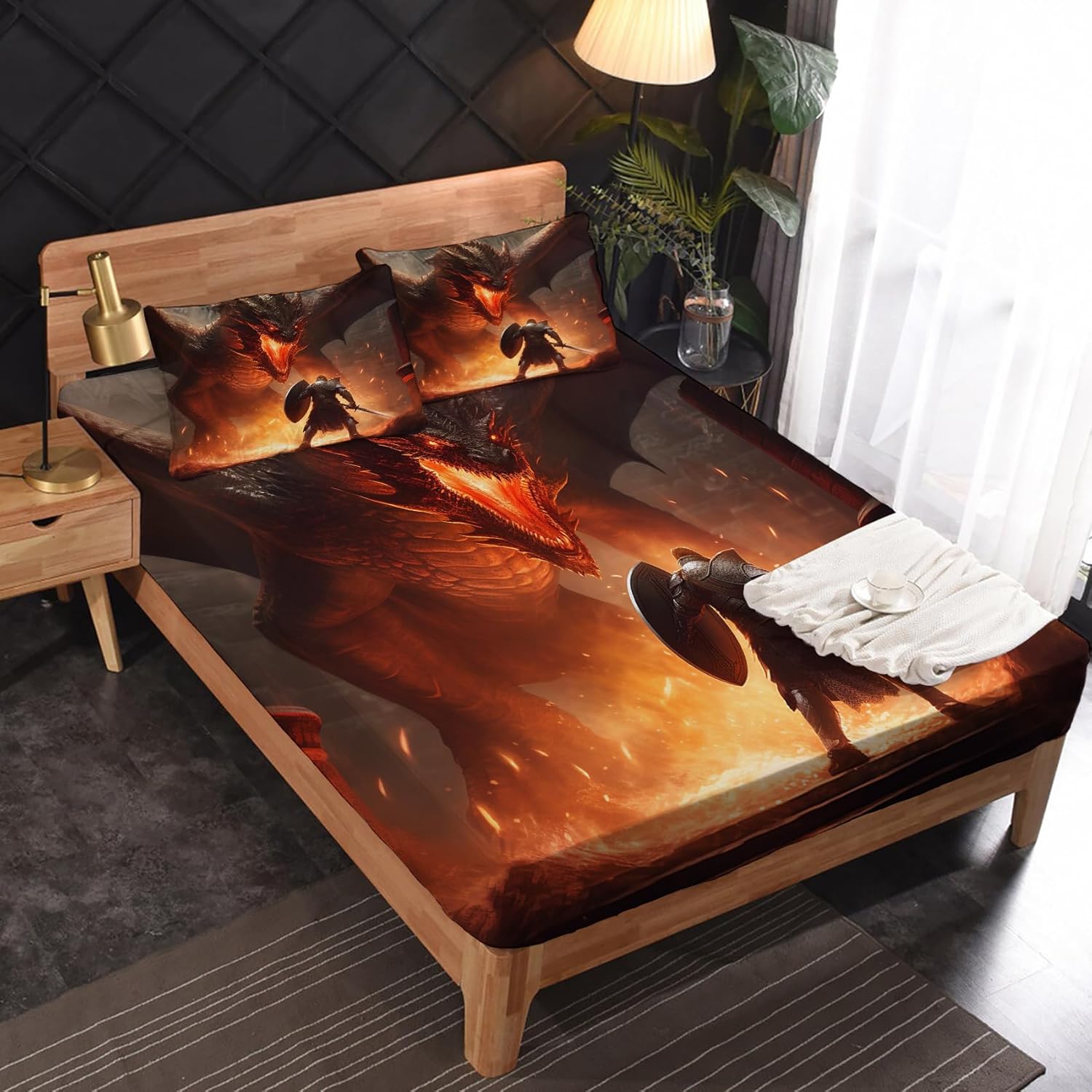 zcsm Dragon Sheets – Juego de sábanas de tamaño California King, sábanas de microfibra suave, bolsillo profundo, sábanas y fundas de almohada
