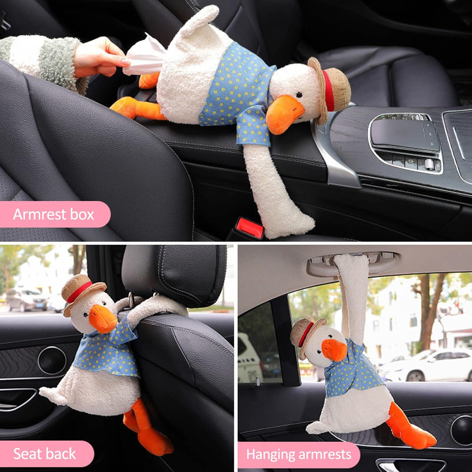 Soporte de pañuelos de felpa para automóvil, cajas Kleenex para automóvil, dispensador de pañuelos de pato lindo para automóvil, soporte para
