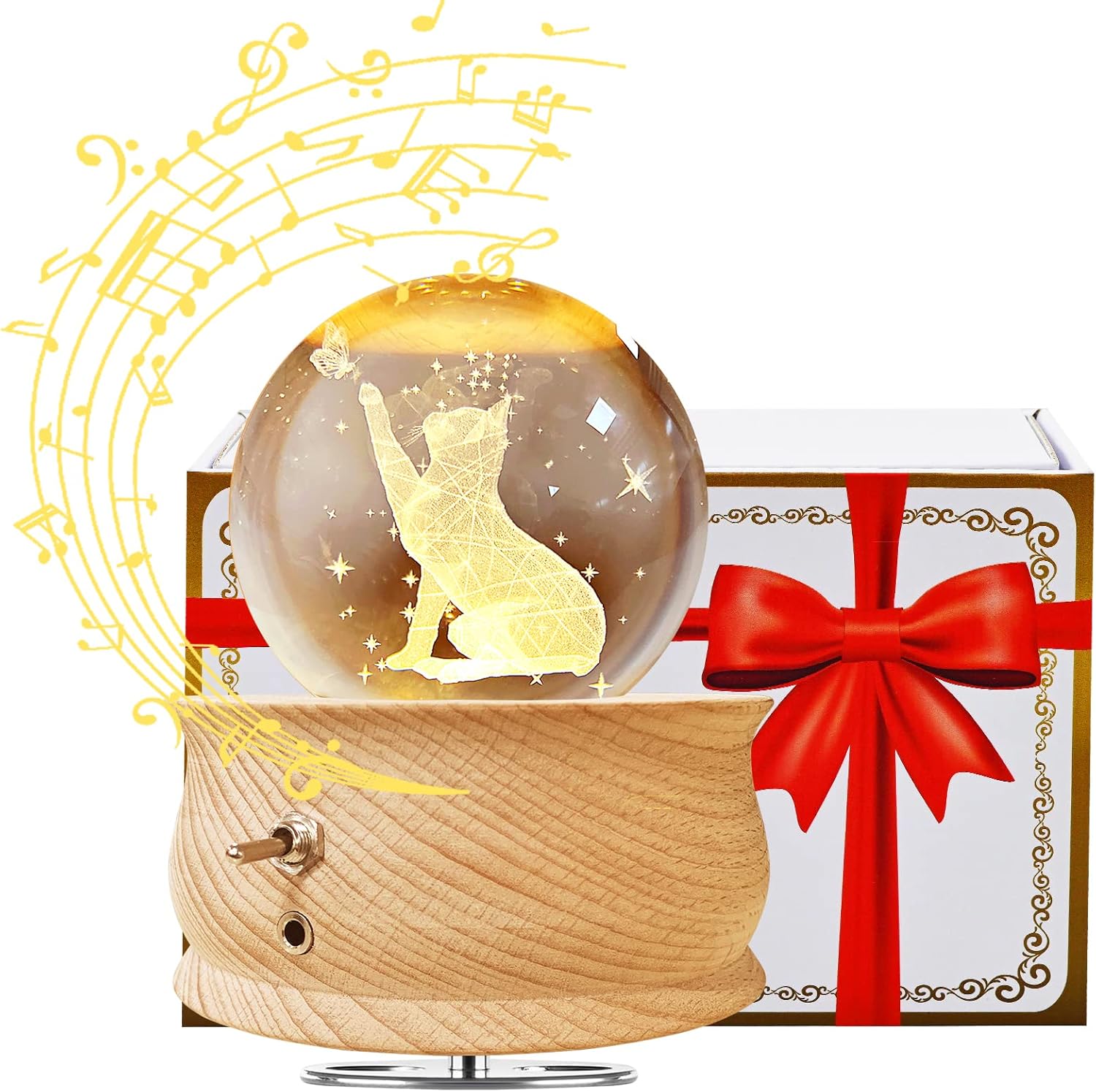 Caja de música de bola de cristal 3D, reflector LED, lámpara de noche de madera de lujo, el mejor regalo para niños, padres, abuelos, Navidad, día
