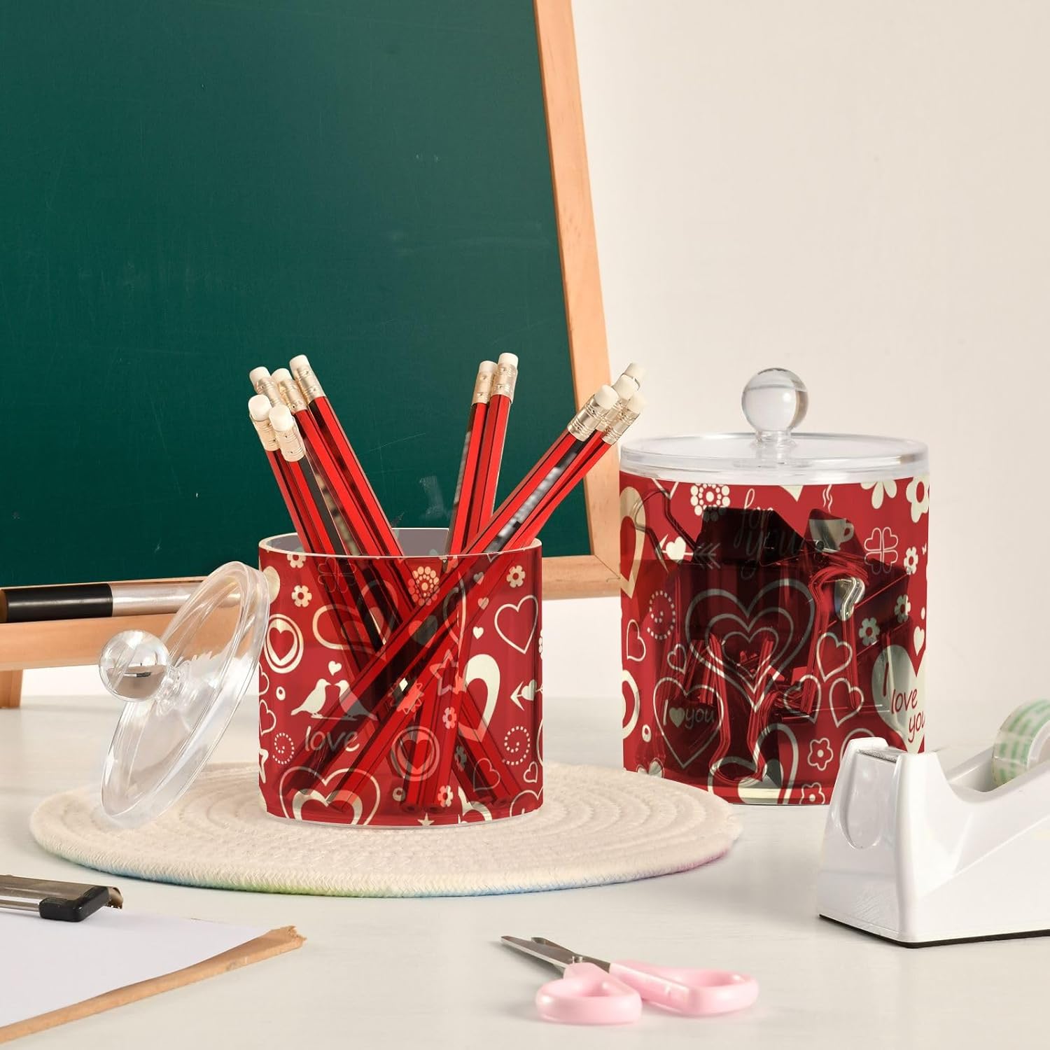 Hearts Valentines Day Jars with Lids Plastic Jars Bathroom Containers Canister Jar Cotton Pad Holder for Dorm Room Essentials for College Students
