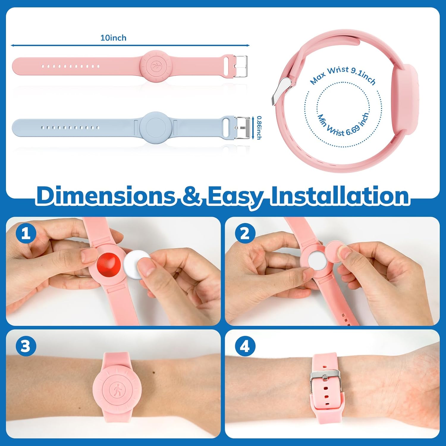 Pulsera impermeable para Airtag para niños (paquete de 2), pulsera de silicona suave oculta para niños, funda completa ligera para rastreador GPS