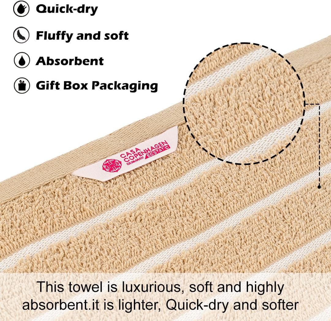 CASA COPENHAGEN Ecstatic – Juego de toallas de 6 piezas, color beige, 21.16 ozm, 2 toallas de baño, 2 toallas de mano y 2 toallas pequeñas,