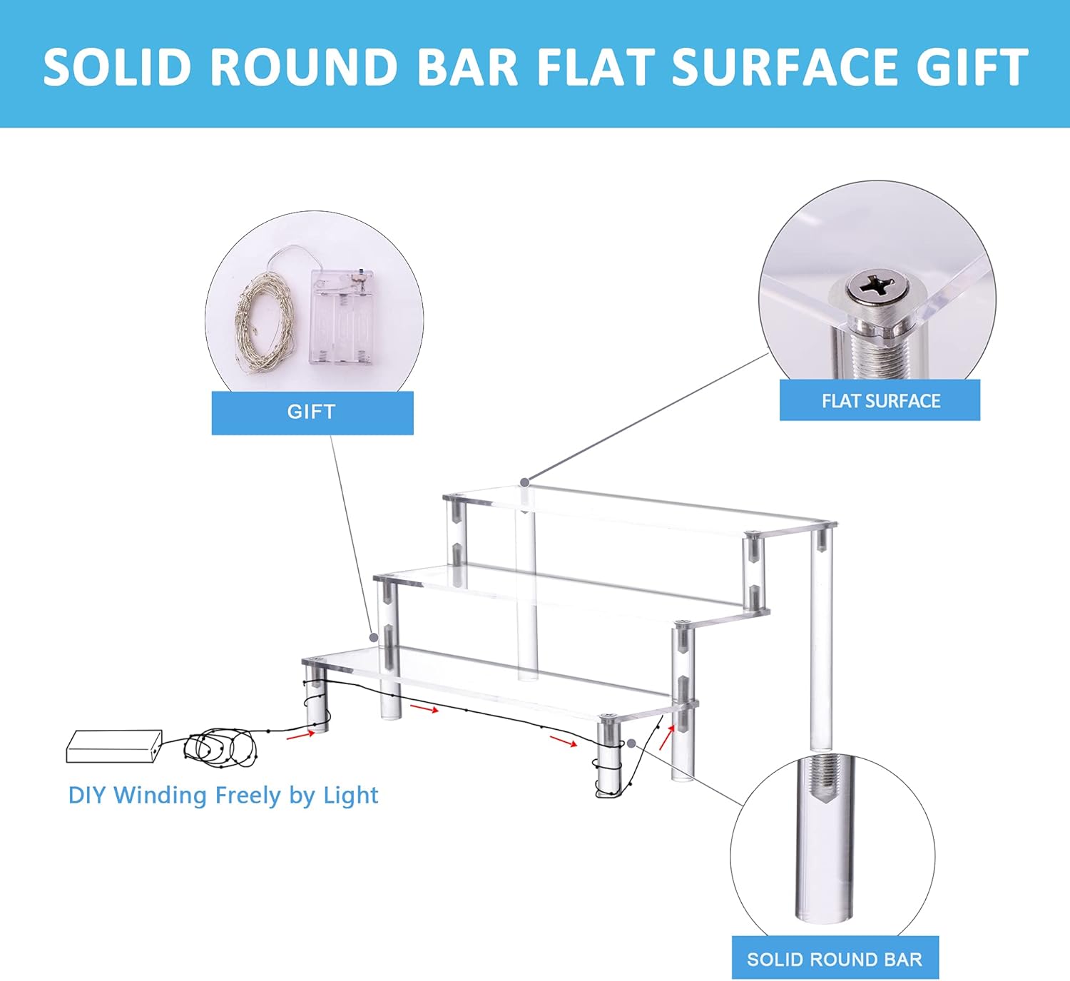 YestBuy – Exhibidor de tartas – Estante de 3 niveles para tartas – Soporte acrílico multifuncional y duradero – Accesorios de montaje incluidos –
