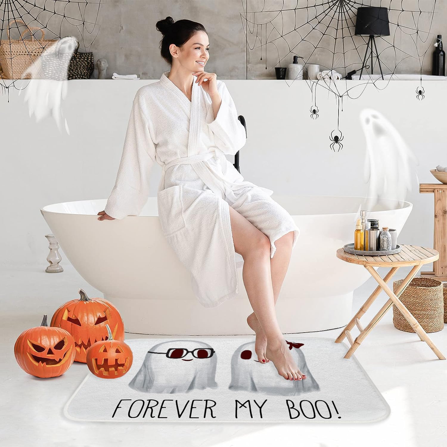 Alfombra de baño antideslizante para cocina, decoración de Halloween, diseño de fantasma, tapete para bañera, extra suave y absorbente de agua,