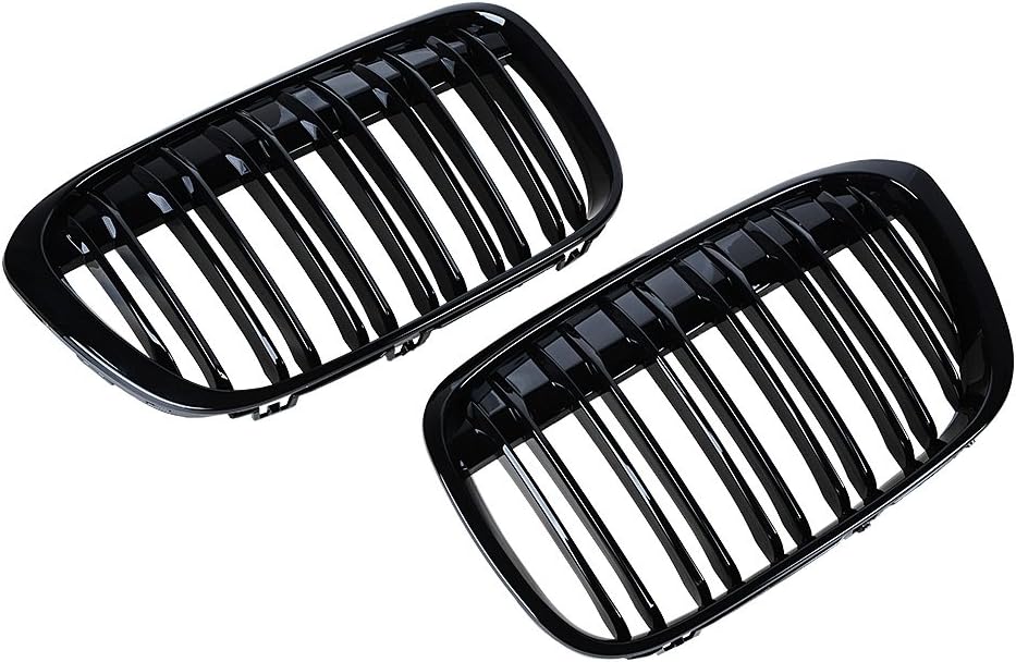 Rejilla de riñón frontal negra brillante, radiador de doble aleta, listones gemelos compatibles con BMW F48 F49 X1 Serie X 2016 2017 2018