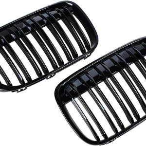 Rejilla de riñón frontal negra brillante, radiador de doble aleta, listones gemelos compatibles con BMW F48 F49 X1 Serie X 2016 2017 2018 Rejilla de riñón frontal negra brillante, radiador de doble aleta, listones gemelos compatibles con BMW F48 F49 X1 Serie X 2016 2017 2018