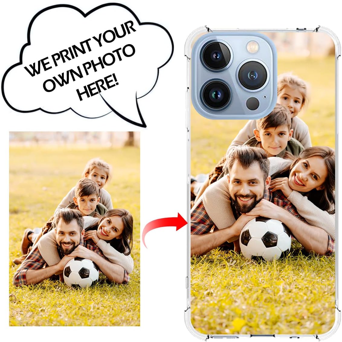 SuSuTiFy Funda de teléfono con foto personalizada para iPhone 13 Pro, cubierta transparente suave de silicona personalizada con imagentexto, regalo