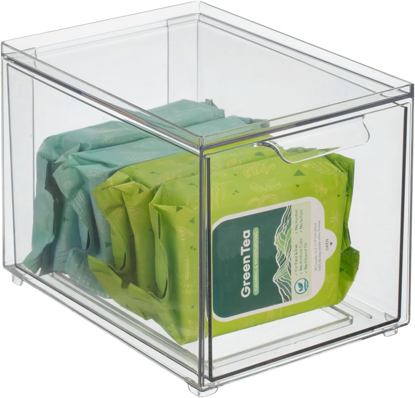 mDesign Contenedor organizador de baño de plástico con cajón extraíble, contenedor de almacenamiento delgado y apilable para accesorios de baño,