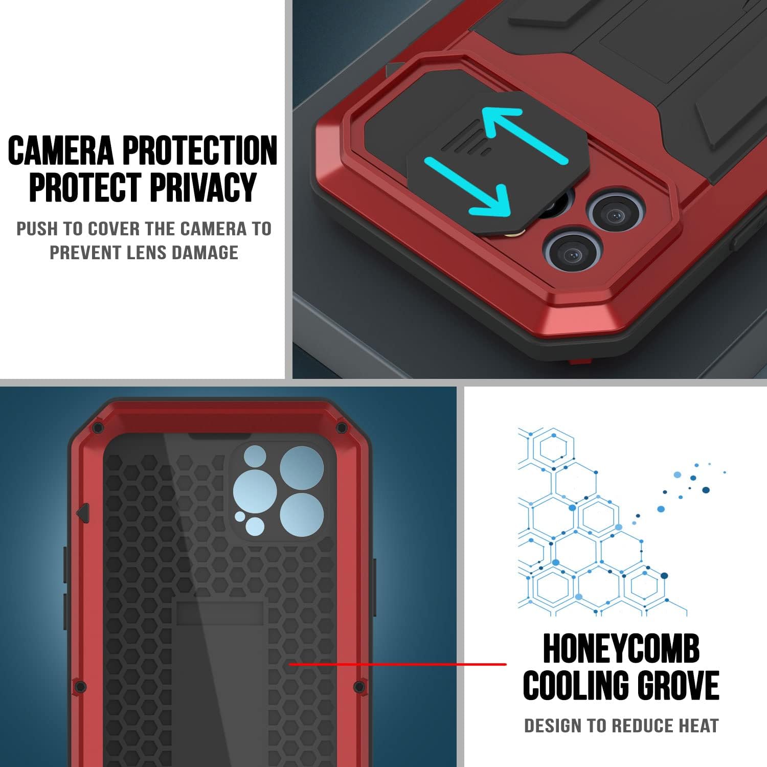 PunkCase Funda de metal para iPhone 13 Pro 2.0  Cubierta de armadura resistente  Diseño de aluminio y TPU de cuerpo completo con protector de