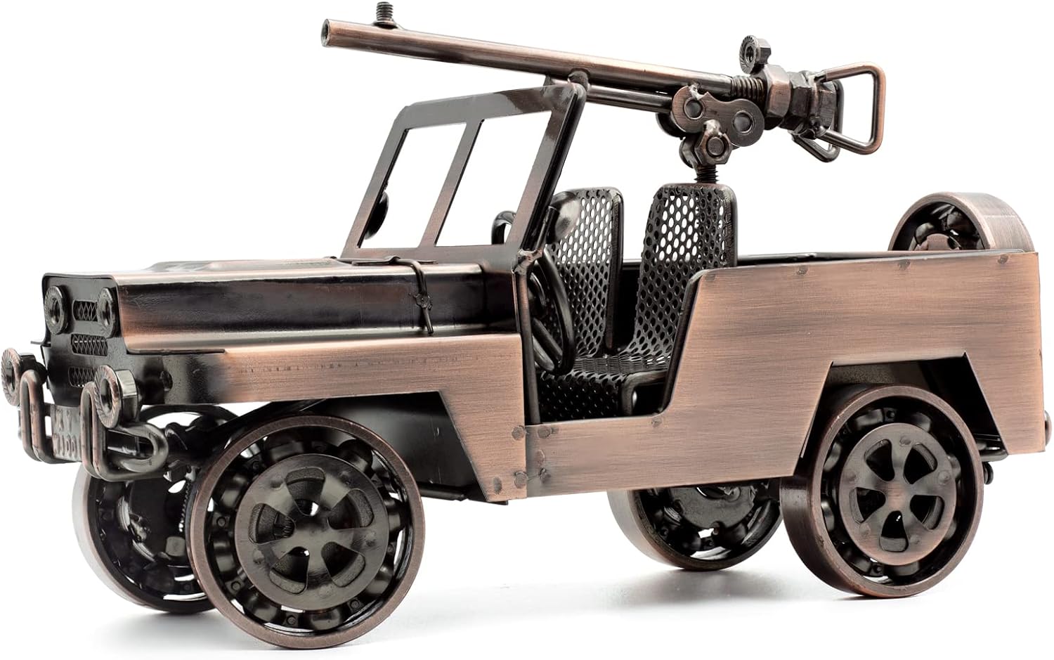 QIRLOEU Modelo Willys Jeep de metal soldado a mano, recuerdos militares vintage de la Segunda Guerra Mundial, decoración de vehículos coleccionables