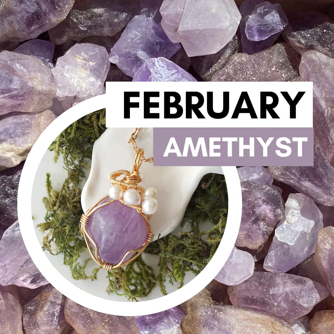 Designs by Nature Gems Handmade Women Necklace Amethyst Necklace 24 Inch Chain Antique Bronze February Birthstone