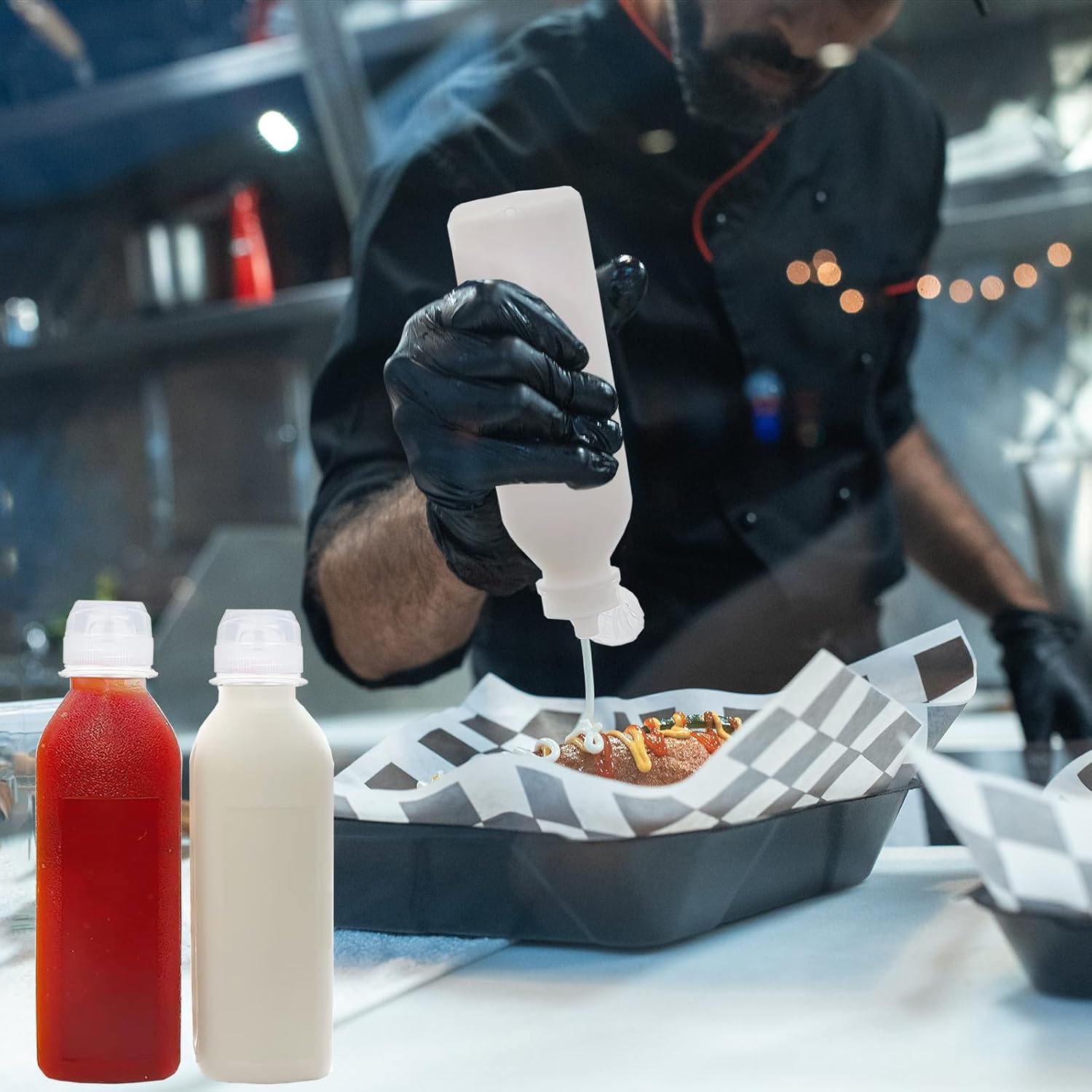 WAYDA Botellas exprimibles para condimentos, paquete de 6 botellas exprimibles para salsas, recipiente de aderezo de ensalada de ketchup, botellas