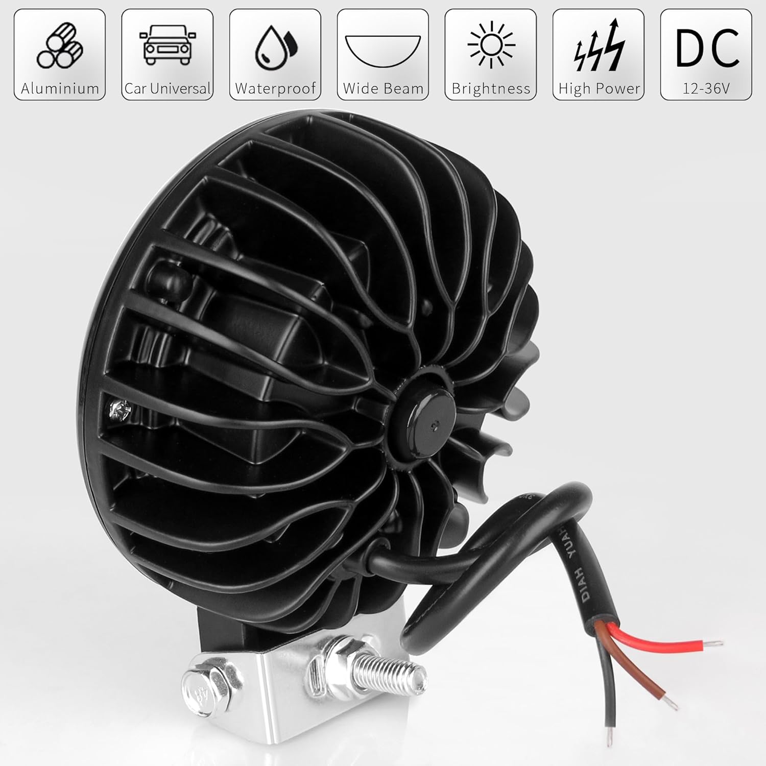 Luz LED de trabajo de 5 pulgadas, 30 W, haz de inundación LED blanco para automóvil, 4×4, todoterreno, camión, ATV 12V 24V, ojos de ángel, rojo,