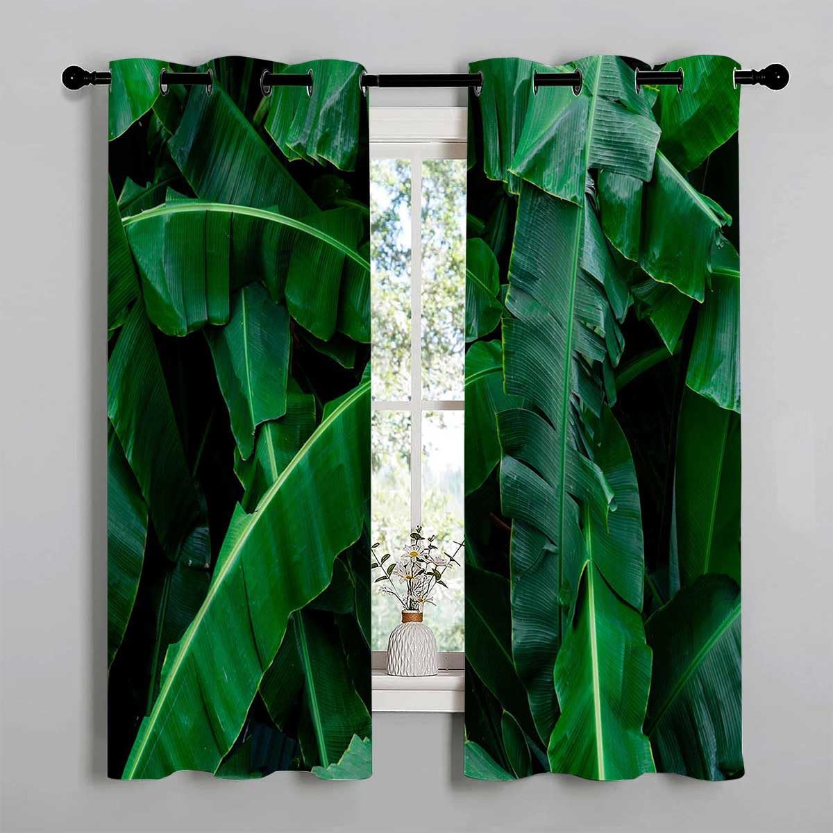 YANFENQI Cortinas para Habitacion Green Plant Leaf Blackout Door Curtain Acoustic Blanket 63Inch Width by 63Inch Length,2 Panels