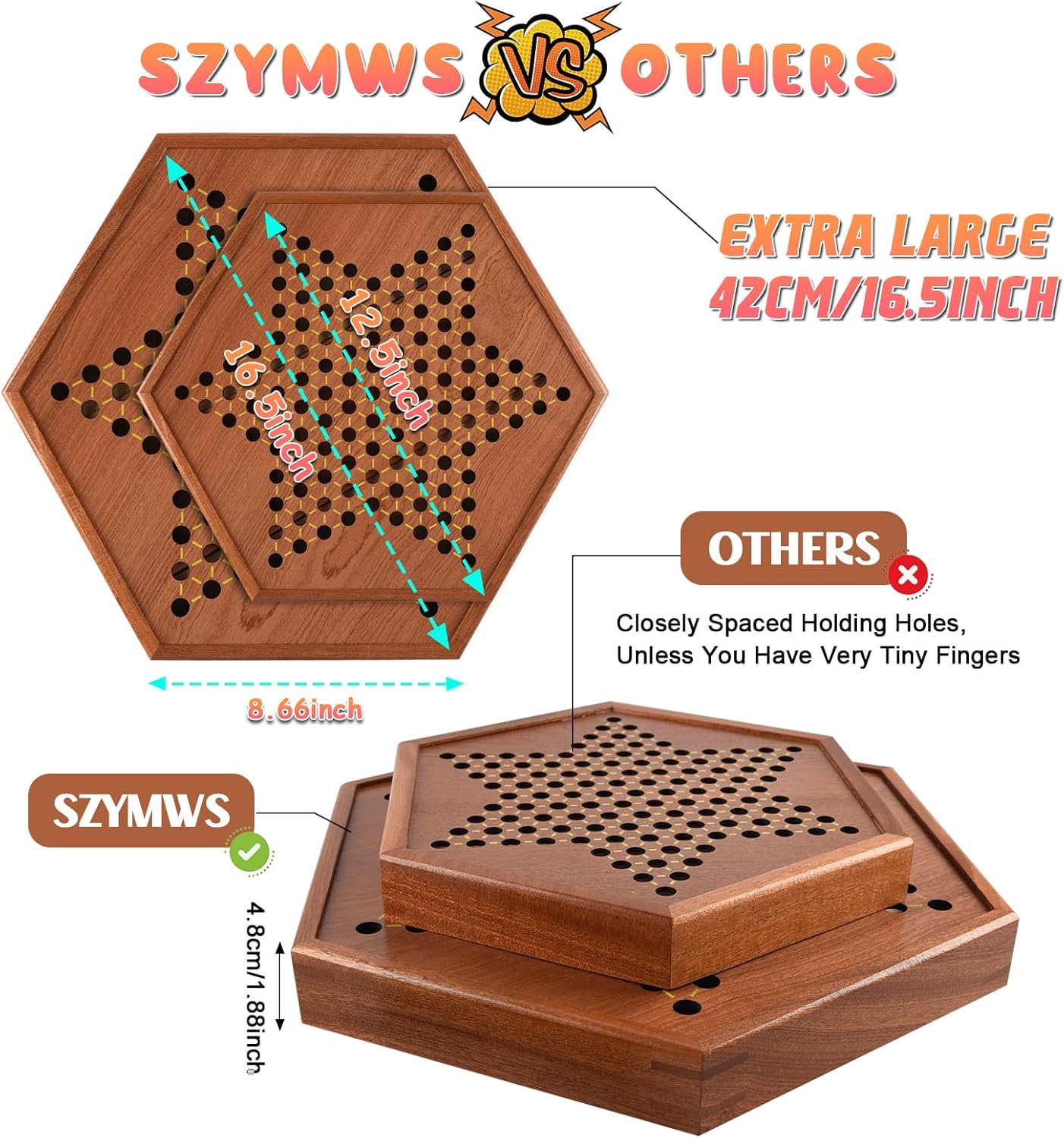 Juego de mesa extragrande de madera de 16.5 pulgadas con cajones, 120 canicas coloridas para hasta 6 jugadores, juego de estrategia clásico para