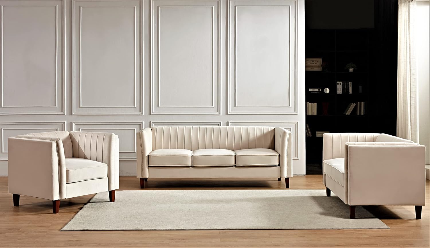 Container Furniture Direct Sofá moderno de terciopelo de lujo para sala de estar, con espuma de alta densidad, tapicería de tela suave, cojines