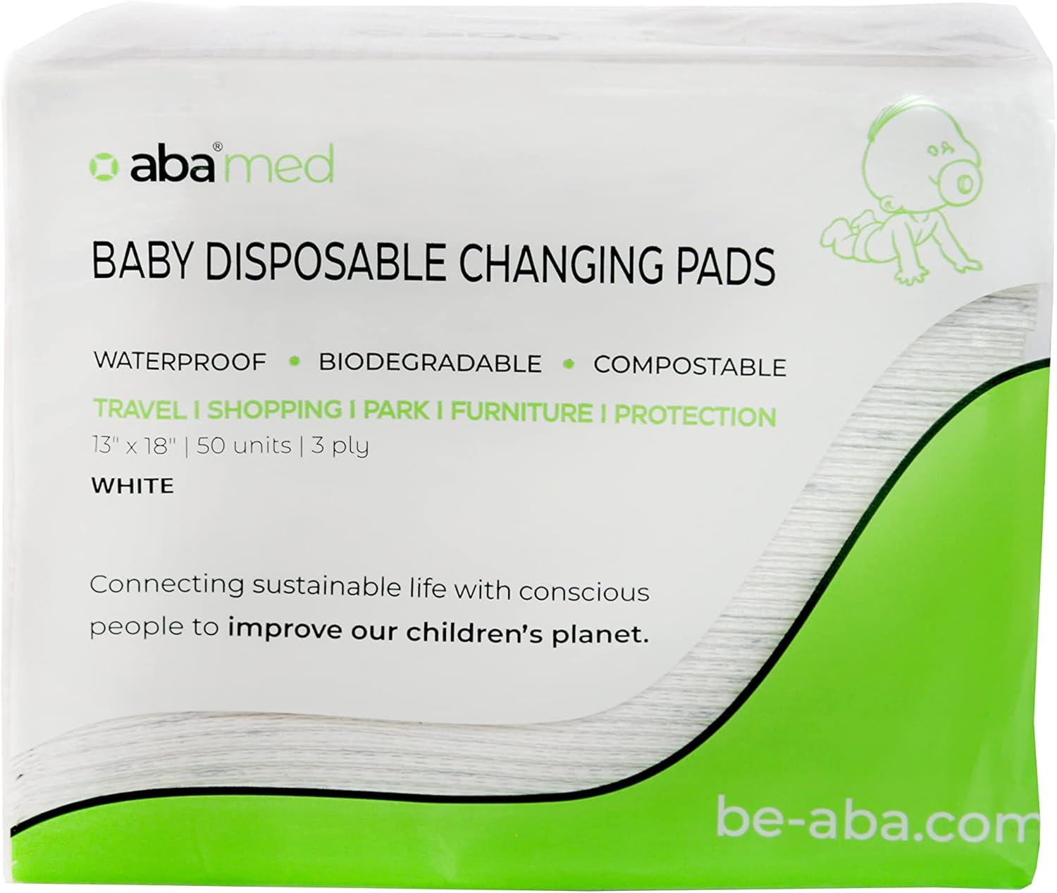 aba Paquete de 50 cambiadores desechables biodegradables compactos para bebés, impermeables, protectores de mesa, 18 x 13 pulgadas