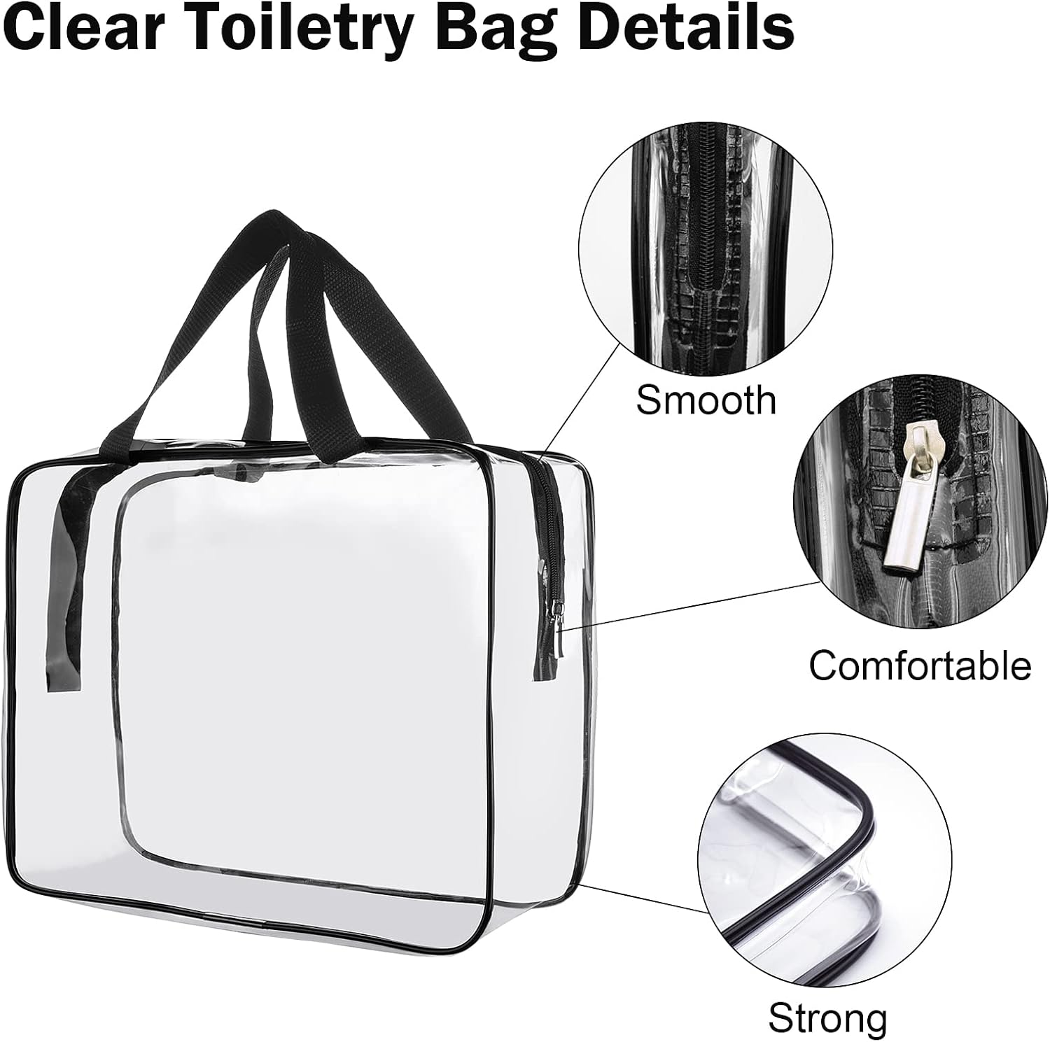 Bolsa de aseo transparente, tamaño de cuarto de galón, bolsa de cosméticos de maquillaje, bolsa de cosméticos de PVC, bolsa de cosméticos para