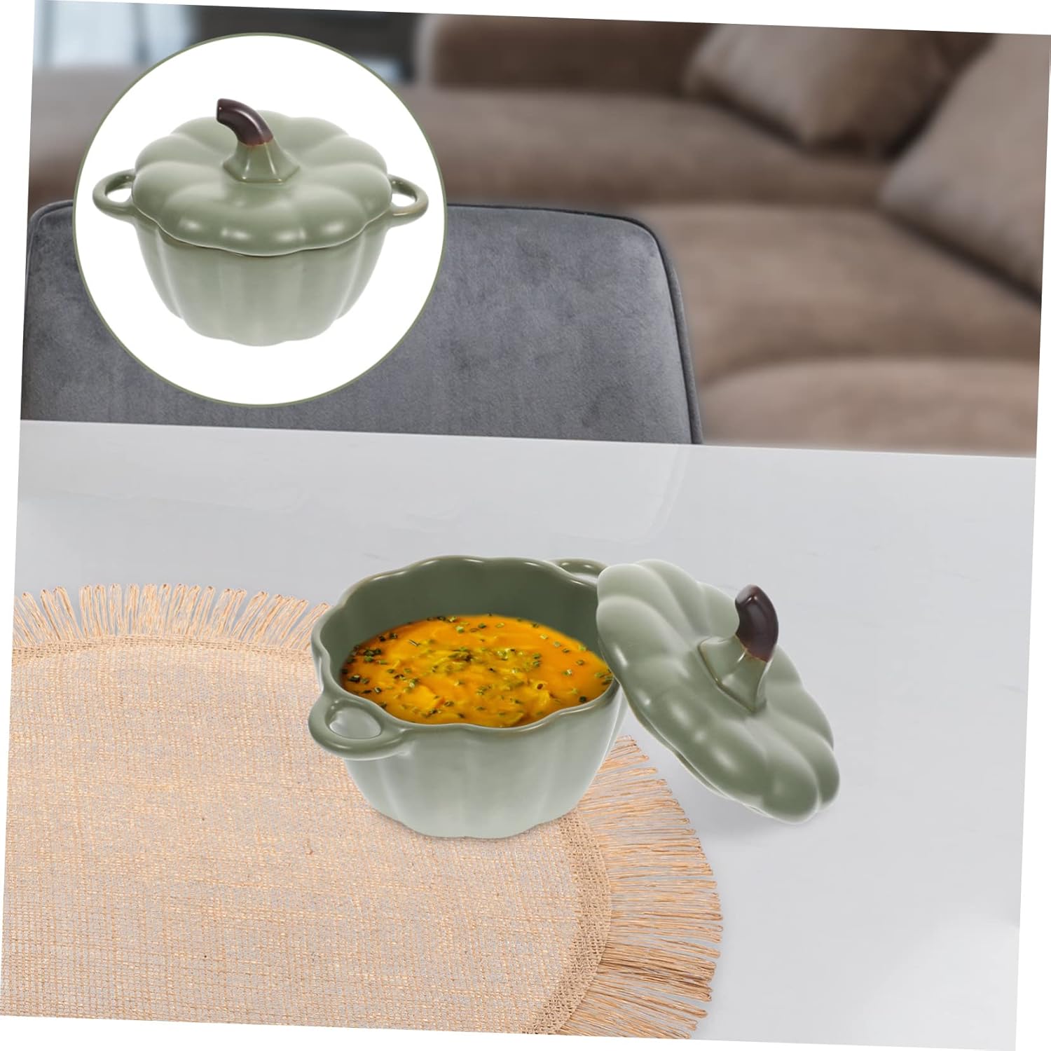 DOITOOL Cuencos de postre de calabaza, platos de cerámica, recipientes para aperitivos, cazuela con tapa, tazones de azúcar, tazón de ramen, cuenco