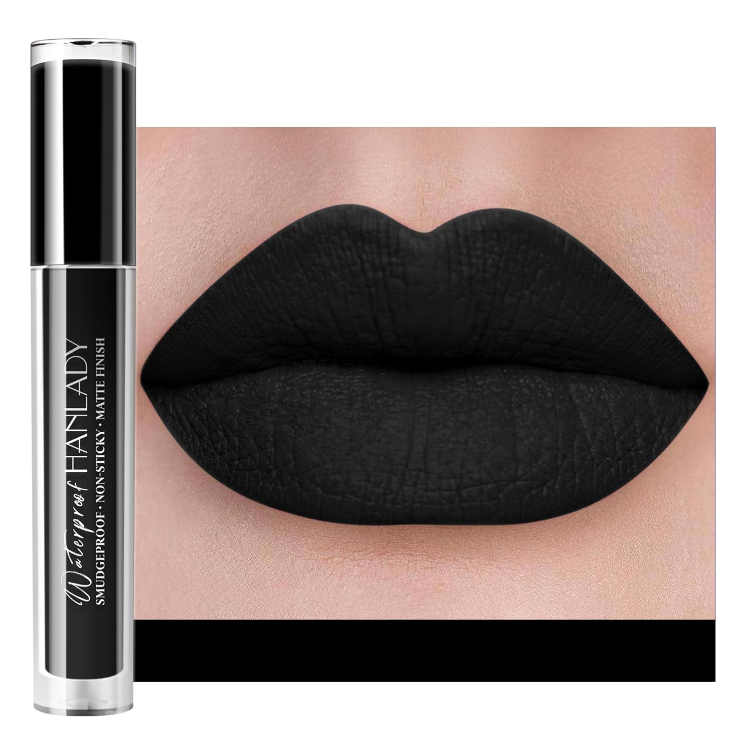 HANLADY Lápiz labial negro mate, negro oscuro, lápiz labial líquido de larga duración para mujeres, a prueba de manchas, manchas de labios sin