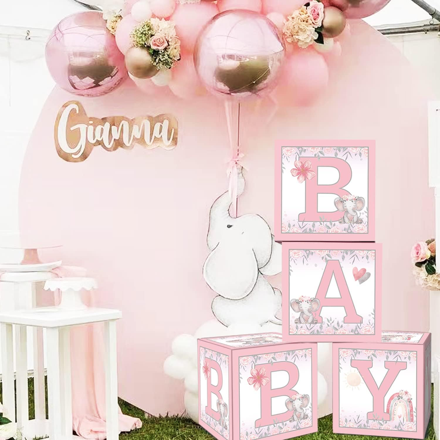4 piezas de globos de elefante rosa para bebé, decoración de bricolaje, bloques de letras de bebé rosa, juego de globos para baby shower de maní