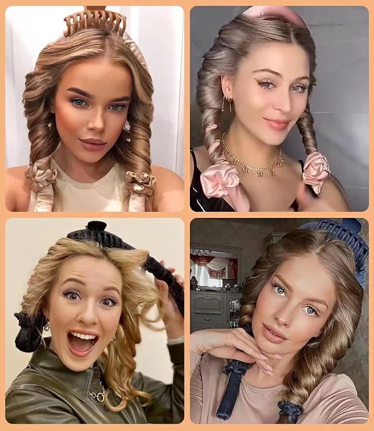 Rizador de pelo sin calor, diadema sin calor, juego de 8 para dormir en rizos con pinzas para el cabello, rizadores de pelo para mujeres,