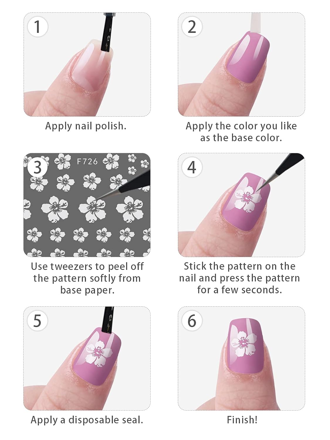 EBANKU – Calcomanías para uñas de flor de cerezo, 8 hojas autoadhesivas de flores blancas para uñas acrílicas, suministros de arte de uñas para