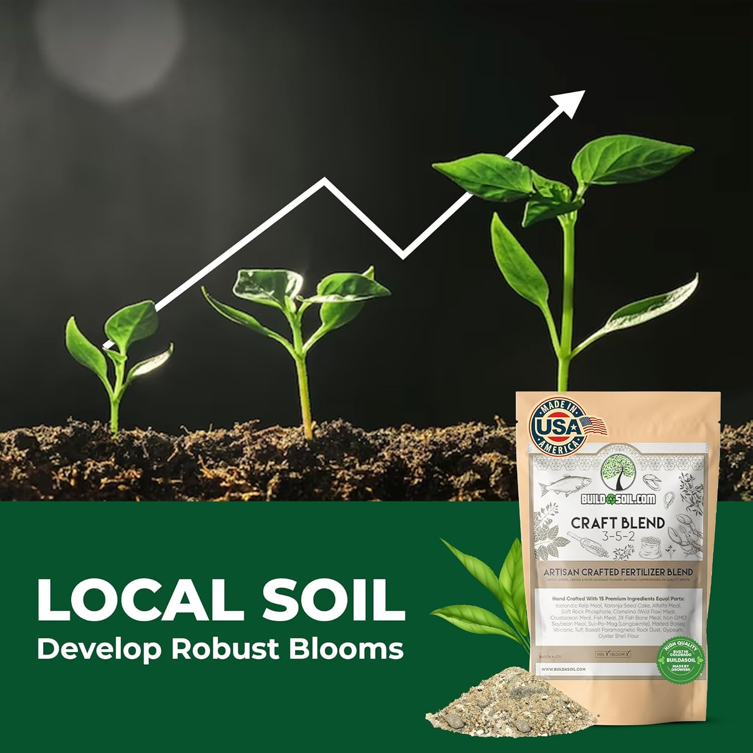 BuildASoil Fertilizante para huerto y alimentos orgánicos para plantas  Fertilizante orgánico hecho a mano con 15 ingredientes de primera calidad