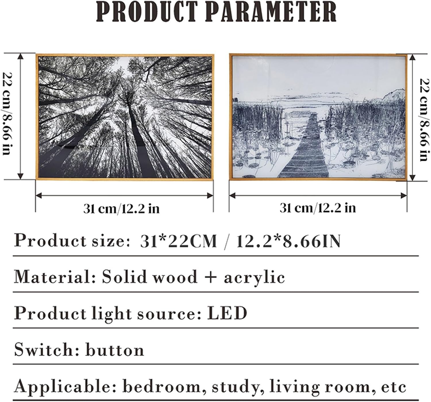 Decoración de sala de pintura iluminada, imágenes de iluminación LED para decoración de pared de dormitorio, luz nocturna, marco de fotos iluminado,