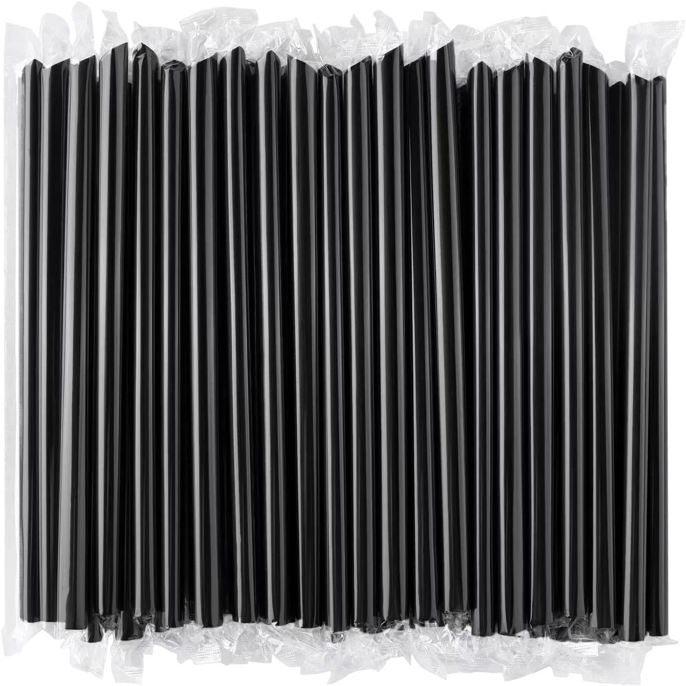 Envueltas individualmente Puntas anguladas, 100 popotes desechables de color negro, popotes anchos de plástico para batidos, sin BPA (8.27 pulgadas