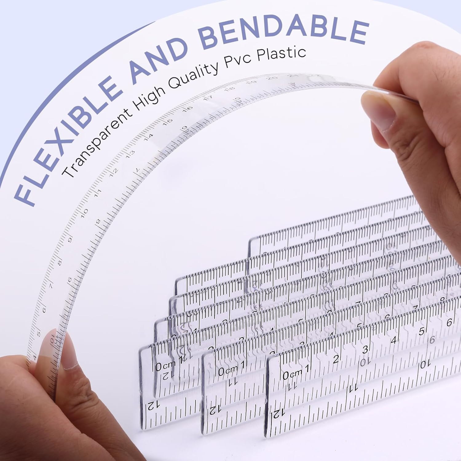 Paquete de 7 reglas transparentes de plástico de 12 pulgadas, regla métrica para dibujar y medir matemáticas, reglas rectas con centímetros
