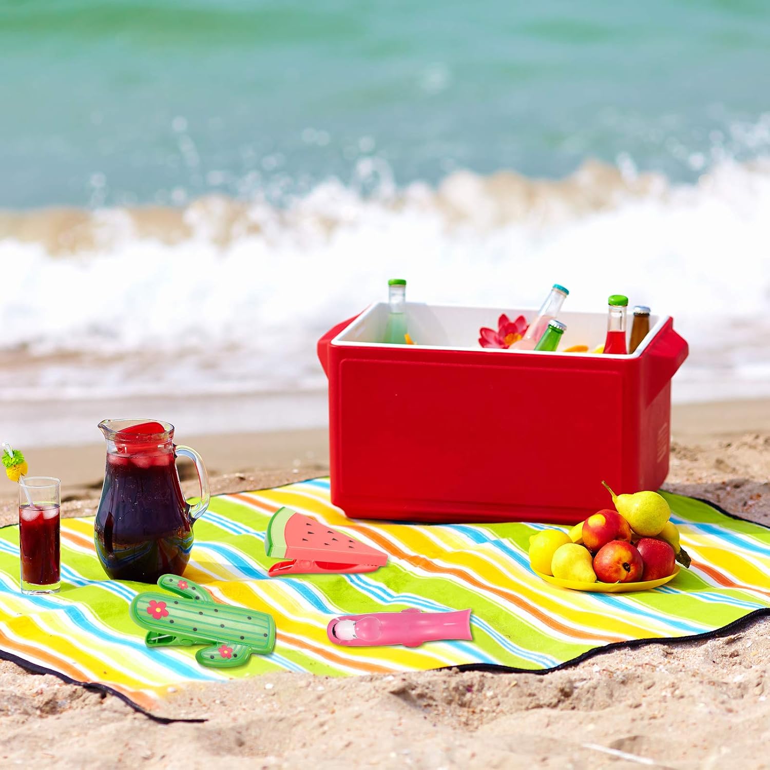 6 clips para toallas de playa, clips para silla, clips para toallas, alfileres de ropa en divertidos colores brillantes, tamaño jumbo para tumbonas